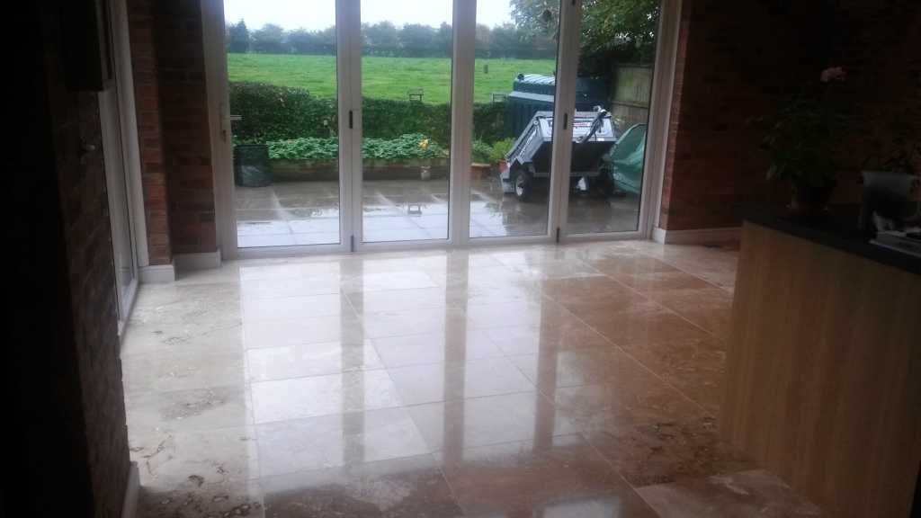 Travertine tiled floor after polishing in Didsbury