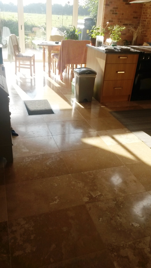 Travertine tiled floor before polishing in Didsbury