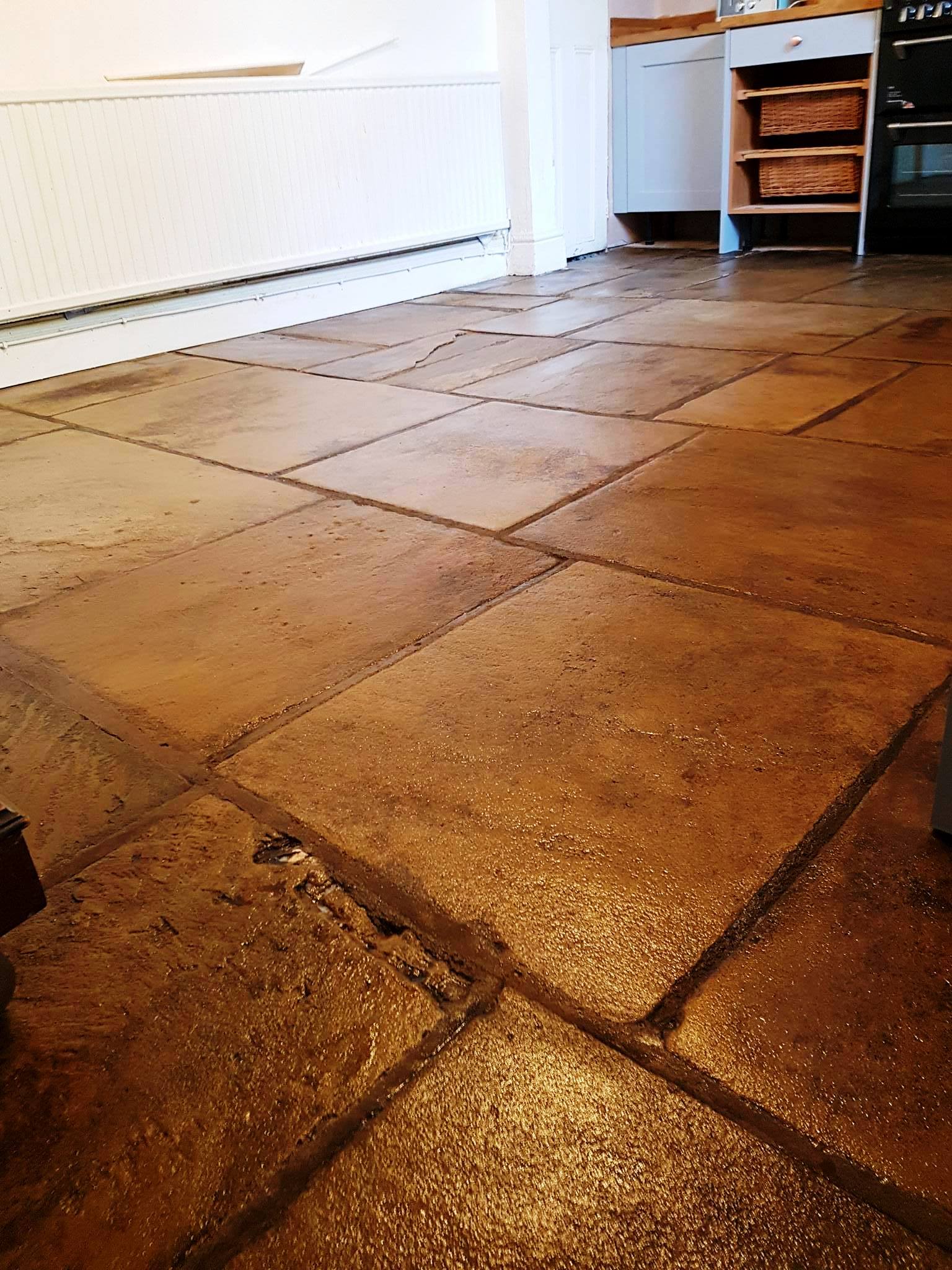 Yorkstone Slab Floor After Cleaning and Sealing in Hyde