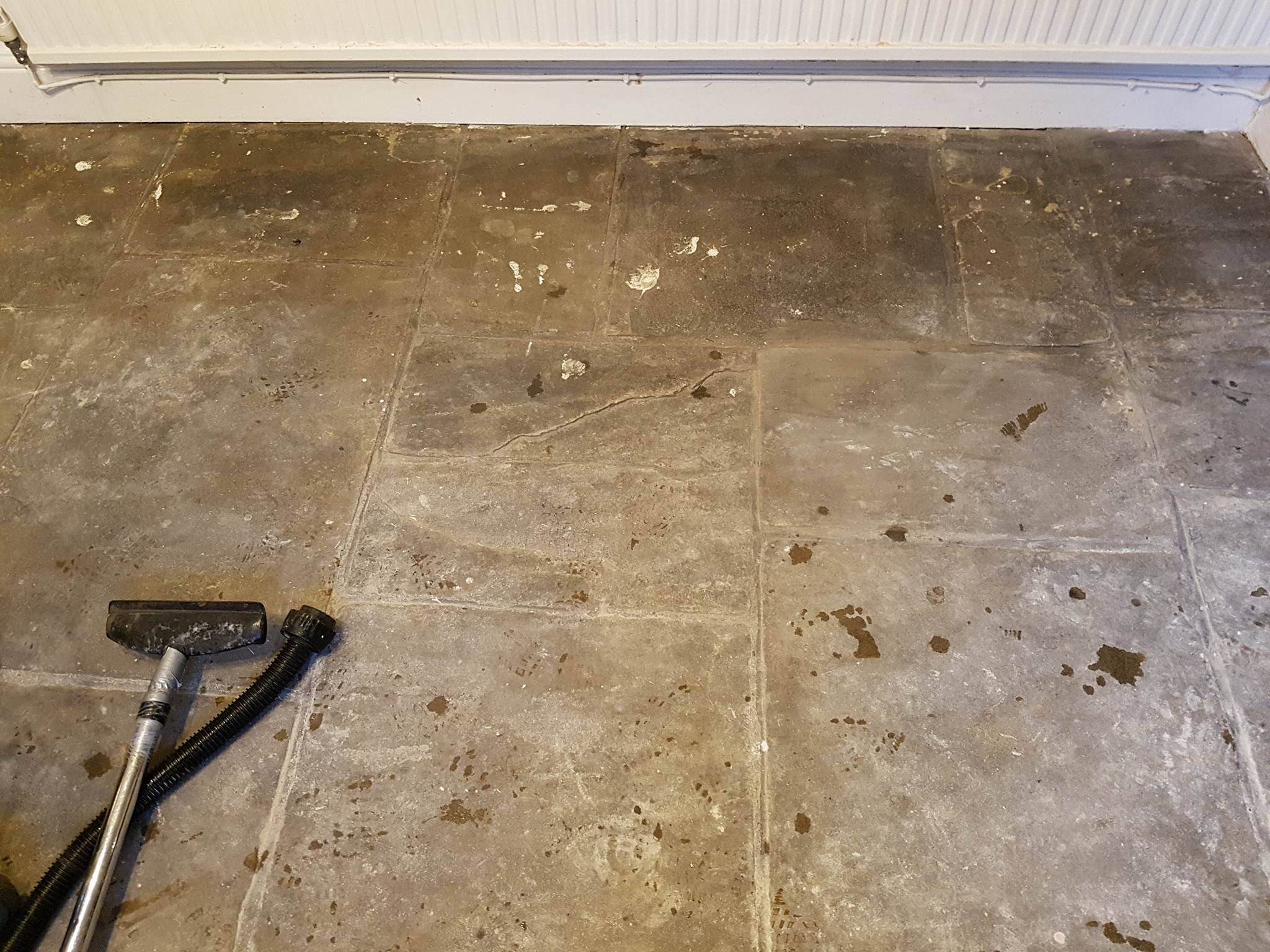 Yorkstone Slab Floor Before Cleaning and Sealing in Hyde