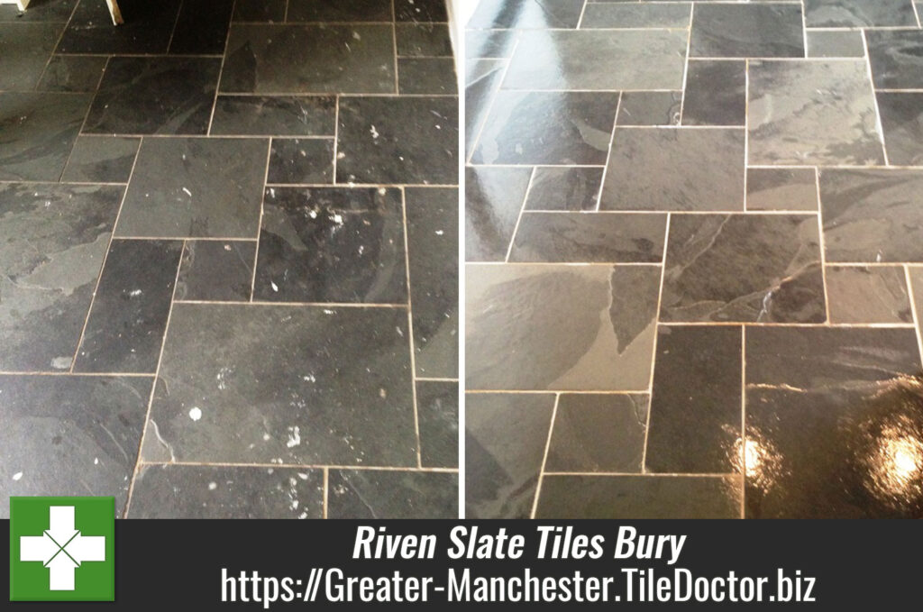 Riven Slate Tiled Floor Cleaned and Sealed in Bury