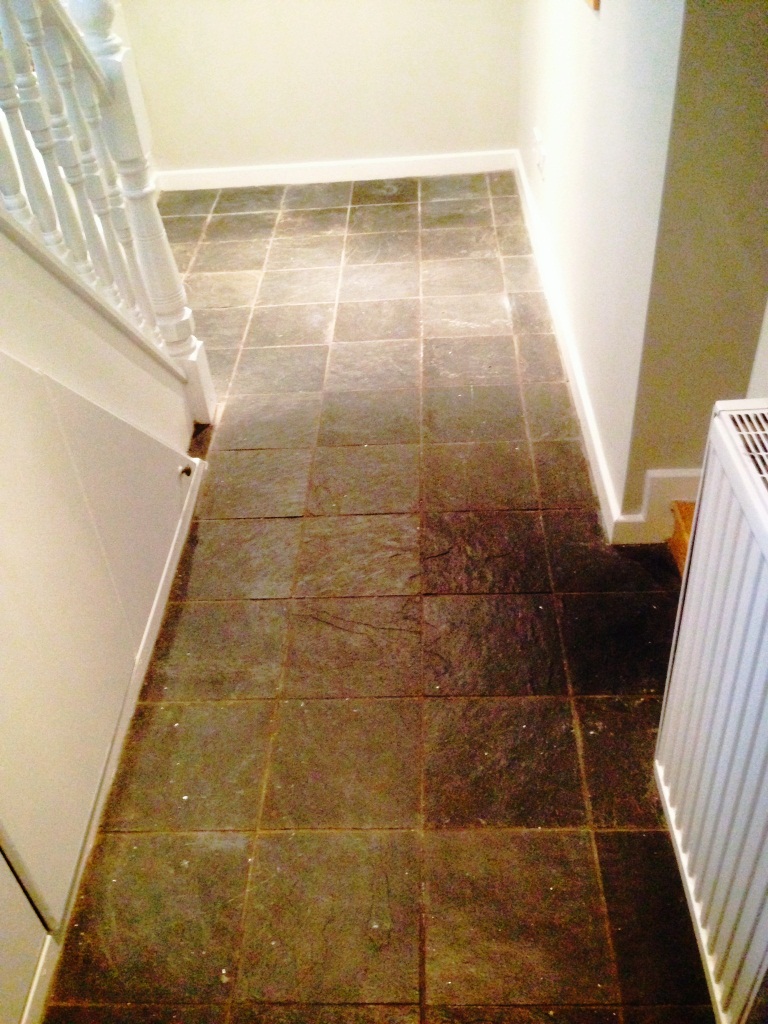 Brasilian Slate Floor in Urmston before cleaning