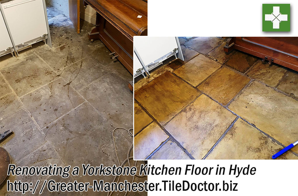 Renovating Dull and Dirty Yorkstone Tiles in Hyde