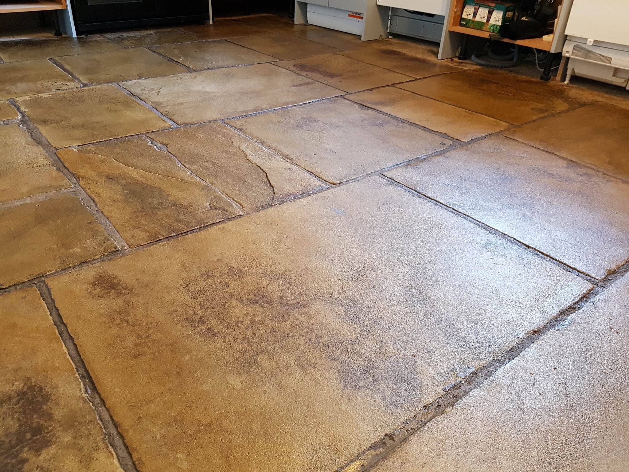 Yorkstone Slab Floor After Cleaning and Sealing in Hyde