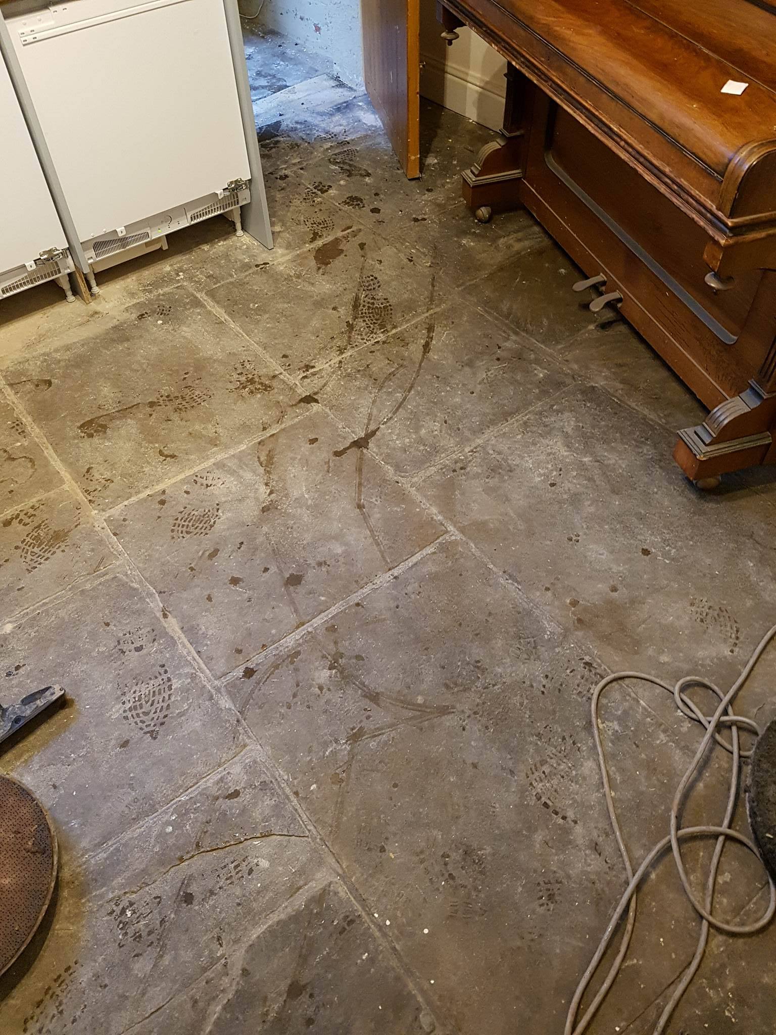 Yorkstone Slab Floor Before Cleaning and Sealing in Hyde