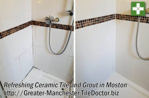 Ceramic Tiled Shower Cubicle Before and After Refresh Moston