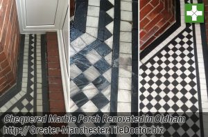 Varnished Marble Tiled Floor Grout Before After Renovation Oldham