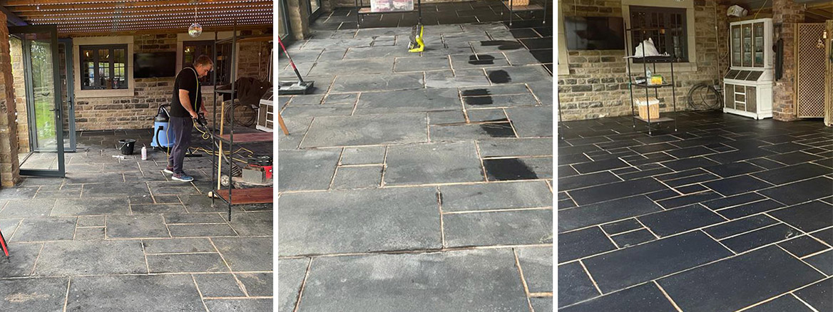 Black Limestone Floor Renovated in Worsley Salfords