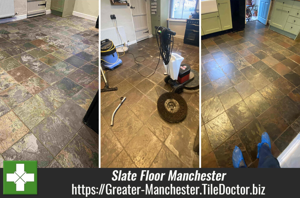 Multi-Coloured Indian Slate Kitchen Floor Cleaning and Sealing Manchester