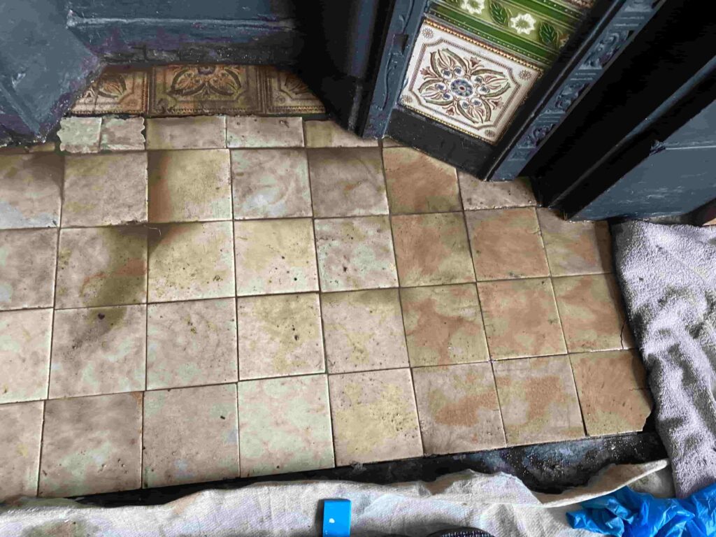 Victorian Fireplace Hearth Tiles During Renovation Altrincham