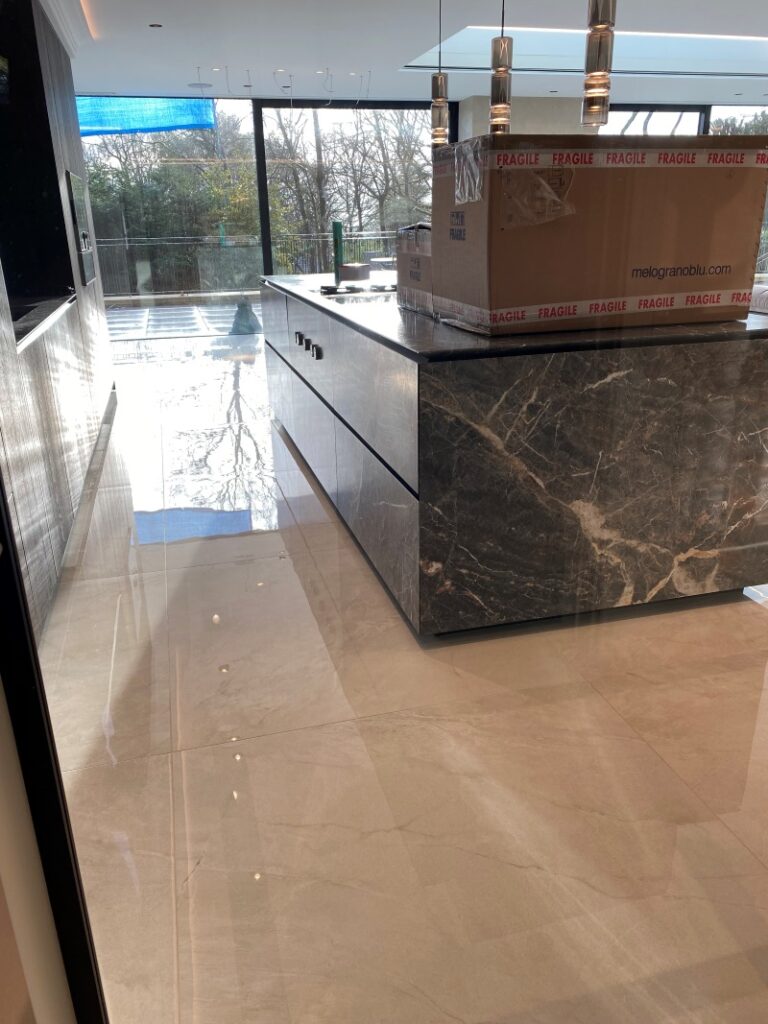 High Gloss Marble Effect Porcelain Floor Atherton After Polishing