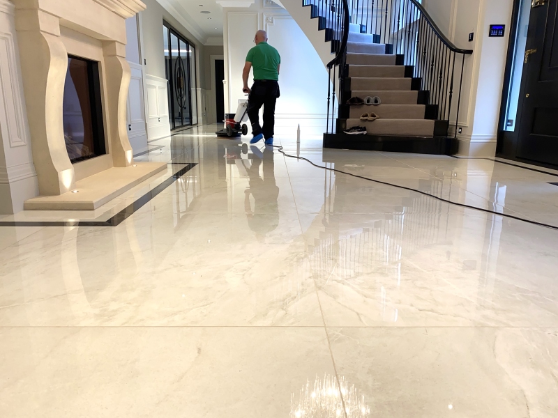 High Gloss Marble Effect Porcelain Floor Atherton During Polishing